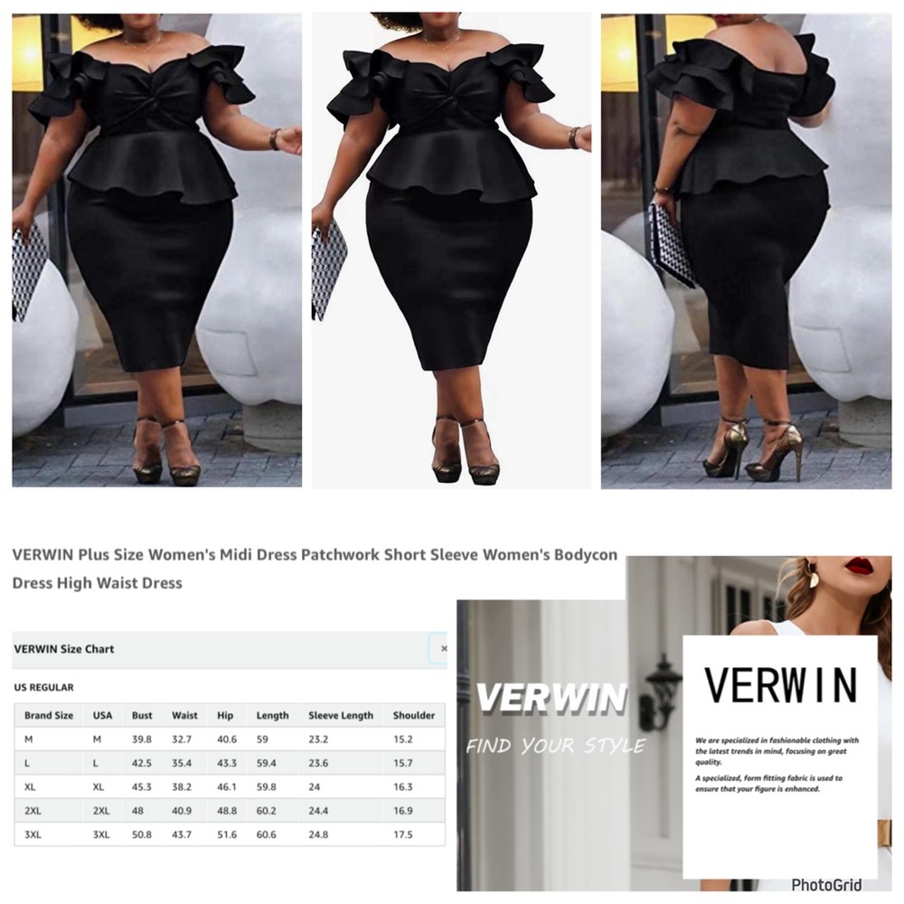 Verwin 3XL plus size black midi bodycon peplum off shoulder dress NWOT